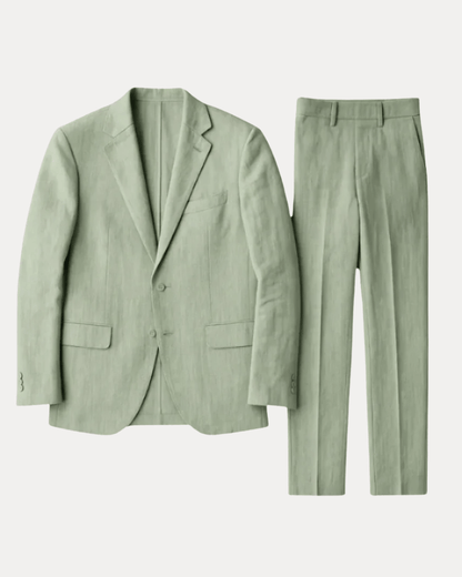 Men's tailored two-piece suit with notch lapel, long sleeves and matching trousers