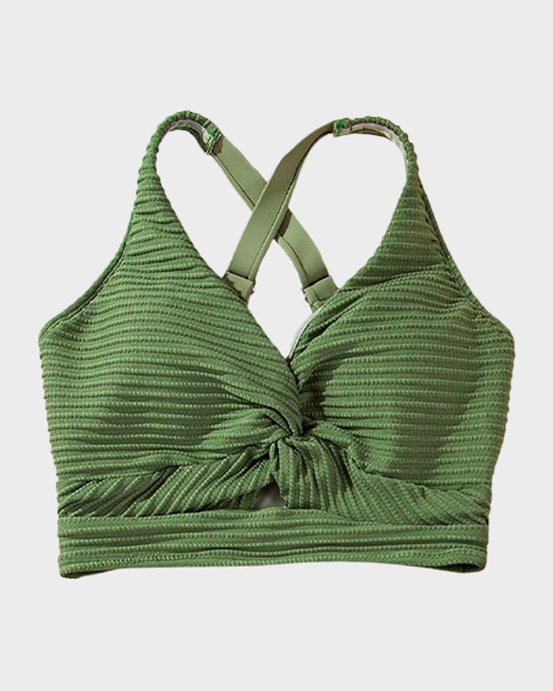 Women's textured knot-front bikini set with high-waisted briefs