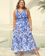 Women's floral V-neck swimsuit with flowing full-length mesh sarong