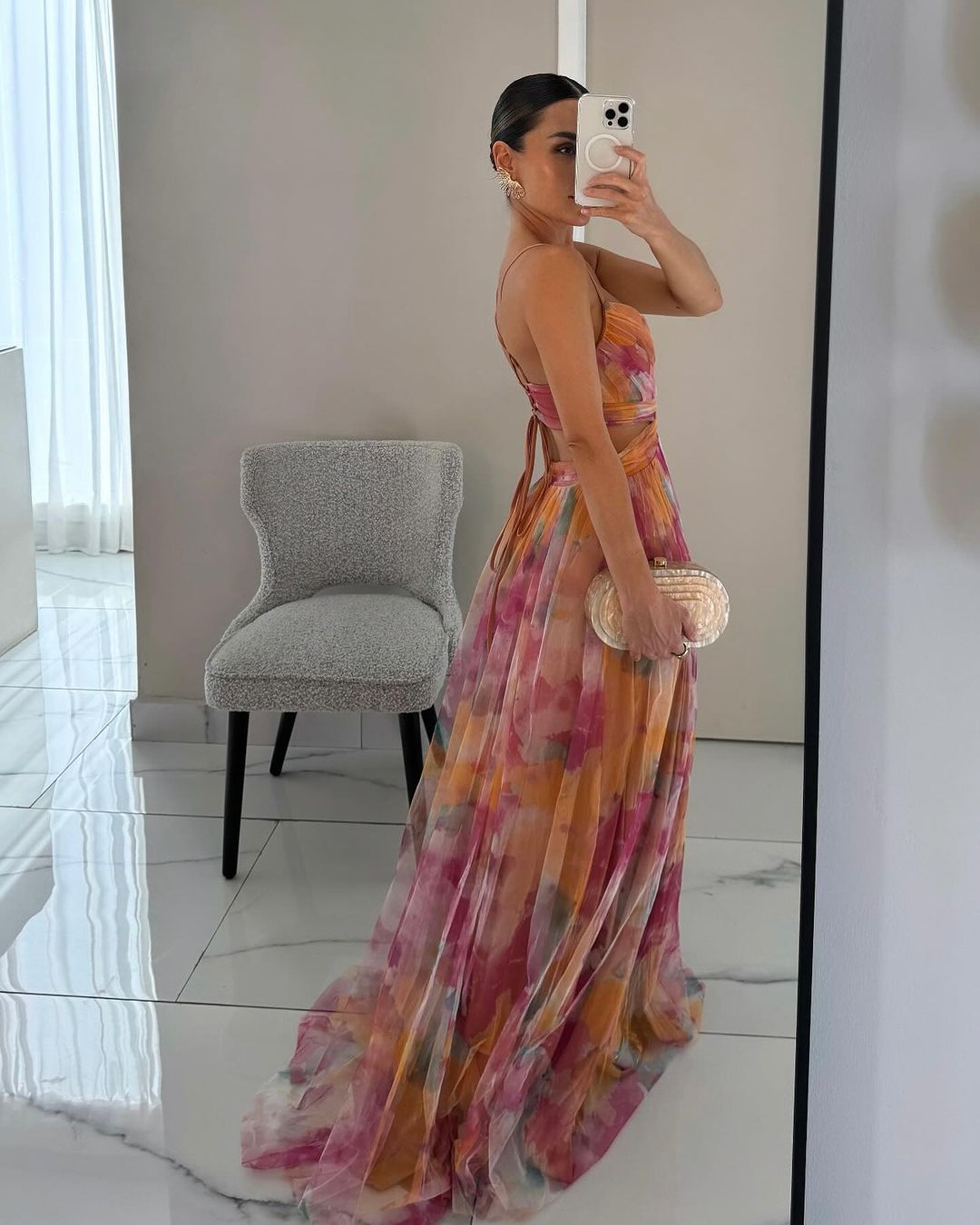 Women's multicoloured floral wrap maxi dress with V-neckline and spaghetti straps