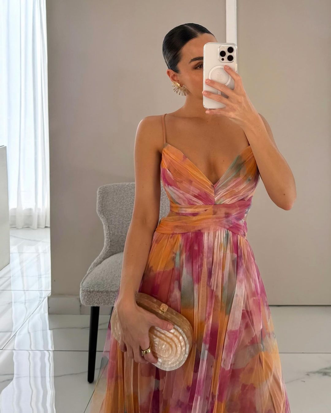 Women's multicoloured floral wrap maxi dress with V-neckline and spaghetti straps