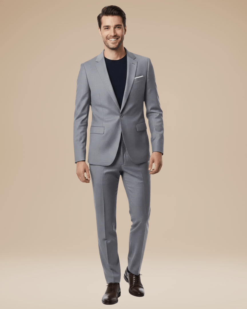 Men's two-piece suit with notch-lapel jacket and matching trousers