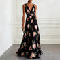Women's sleeveless floral wrap maxi dress with a V-neckline and flowing full-length skirt