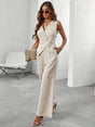 Women's beige sleeveless tailored vest and wide-leg trouser set