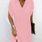 Women's plain V-neck mini dress with split short sleeves