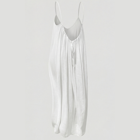 Women's flowing backless maxi dress with V-neckline and spaghetti straps