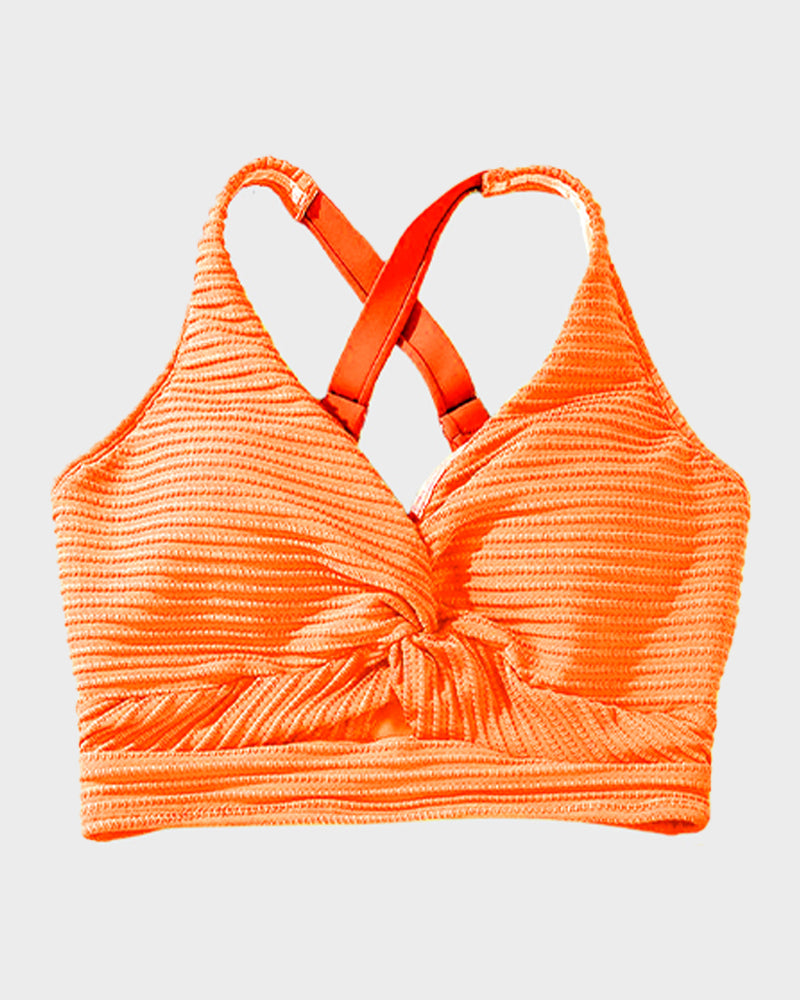 Women's textured knot-front bikini set with high-waisted briefs