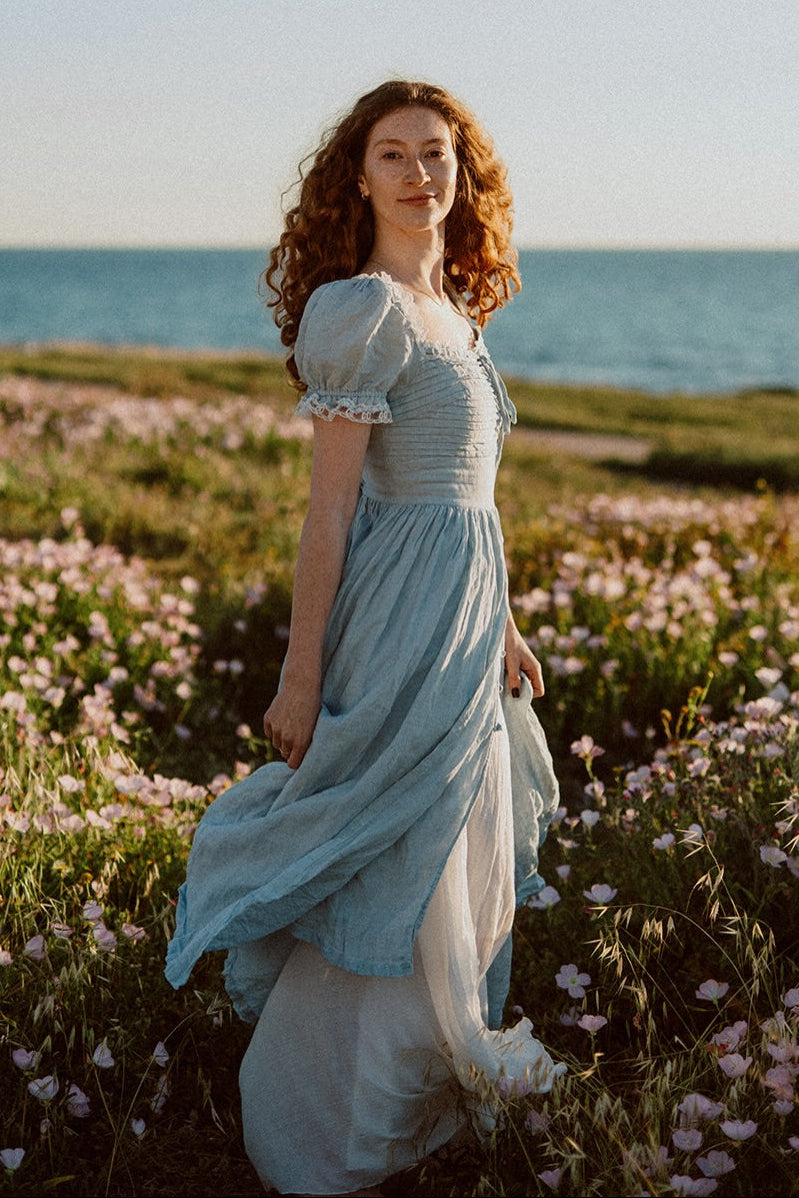 Vestido largo rosa de flores de mujer con escote cuadrado y mangas abullonadas