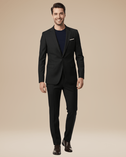 Men's two-piece suit with notch-lapel jacket and matching trousers
