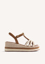 Women's brown wedge sandals with braided straps and ankle buckle