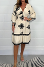 Vestido corto boho de flores de mujer con escote de pico y mangas 3/4