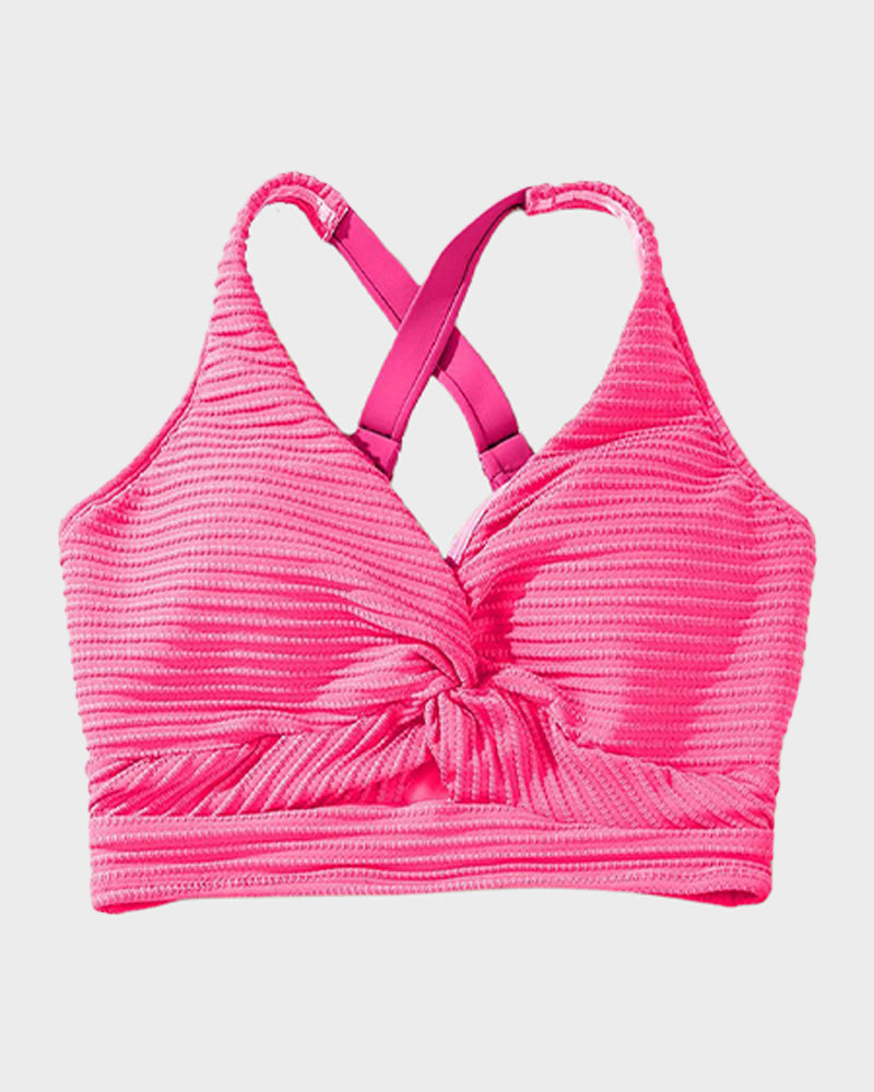Women's textured knot-front bikini set with high-waisted briefs