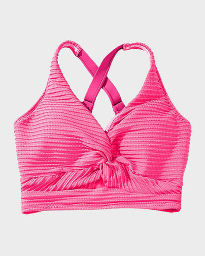Women's textured knot-front bikini set with high-waisted briefs
