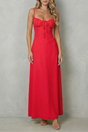 Women's sleeveless corset maxi dress with ruched cups and tie front