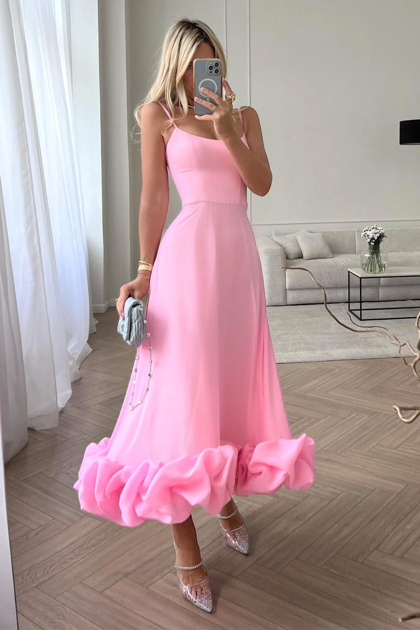 Women's sleeveless maxi dress with fitted bodice and ruffled hem