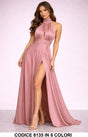 Vestido largo halter de mujer con abertura delantera y cintura drapeada