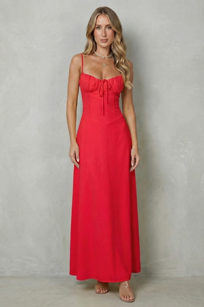 Women's sleeveless corset maxi dress with ruched cups and tie front