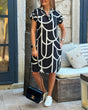 Women's geometric shift dress with collar and short sleeves