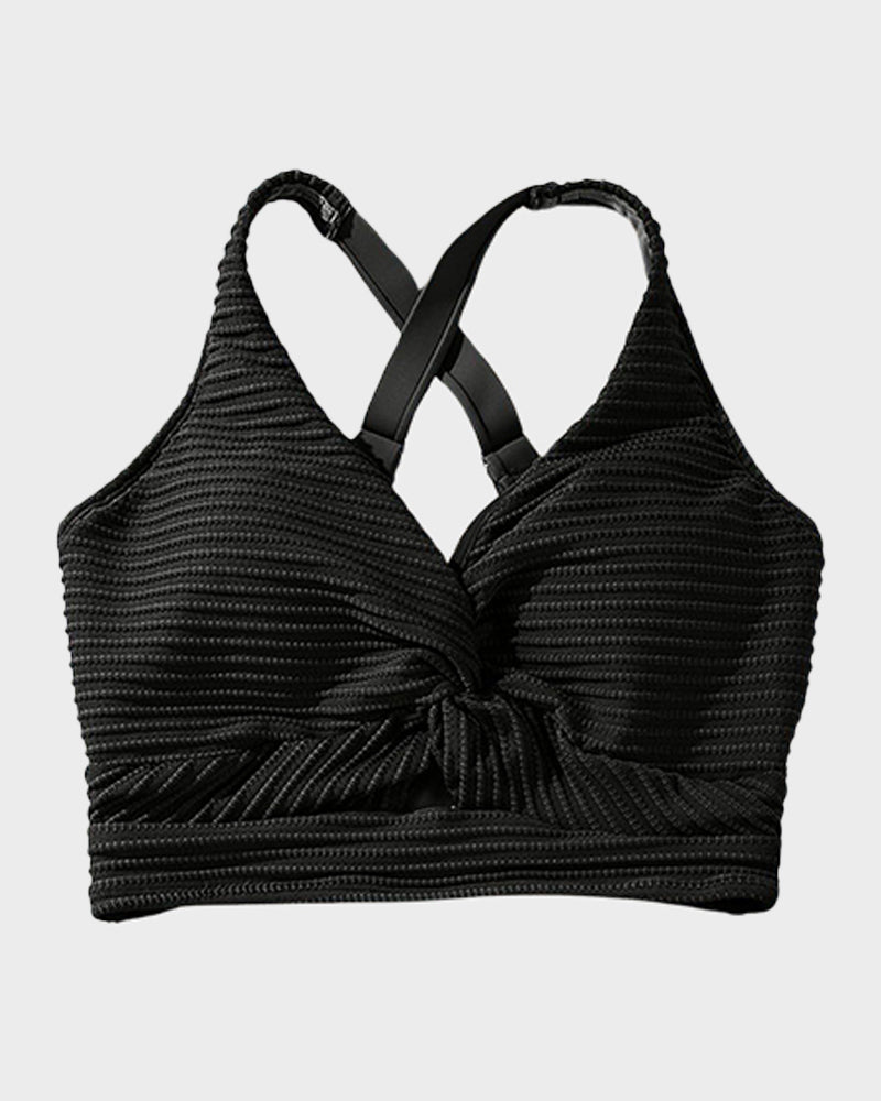 Women's textured knot-front bikini set with high-waisted briefs