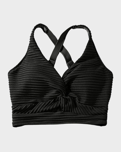 Women's textured knot-front bikini set with high-waisted briefs