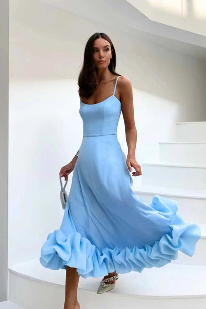 Women's sleeveless maxi dress with fitted bodice and ruffled hem