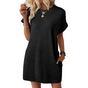 Women's textured crew-neck mini dress with short sleeves and side pockets