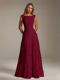 Sleeveless floral lace A-line bridesmaid dress with scoop neckline and floor-length skirt