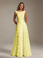 Sleeveless floral lace A-line bridesmaid dress with scoop neckline and floor-length skirt