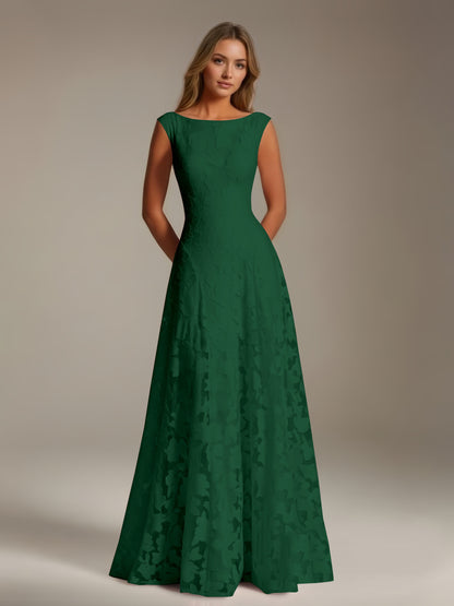 Sleeveless floral lace A-line bridesmaid dress with scoop neckline and floor-length skirt