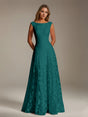 Sleeveless floral lace A-line bridesmaid dress with scoop neckline and floor-length skirt