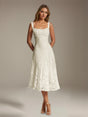 Women's sleeveless floral lace midi dress with square neckline and A-line skirt