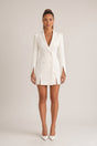 Women's fitted double-breasted blazer mini dress with long sleeves and notched lapels
