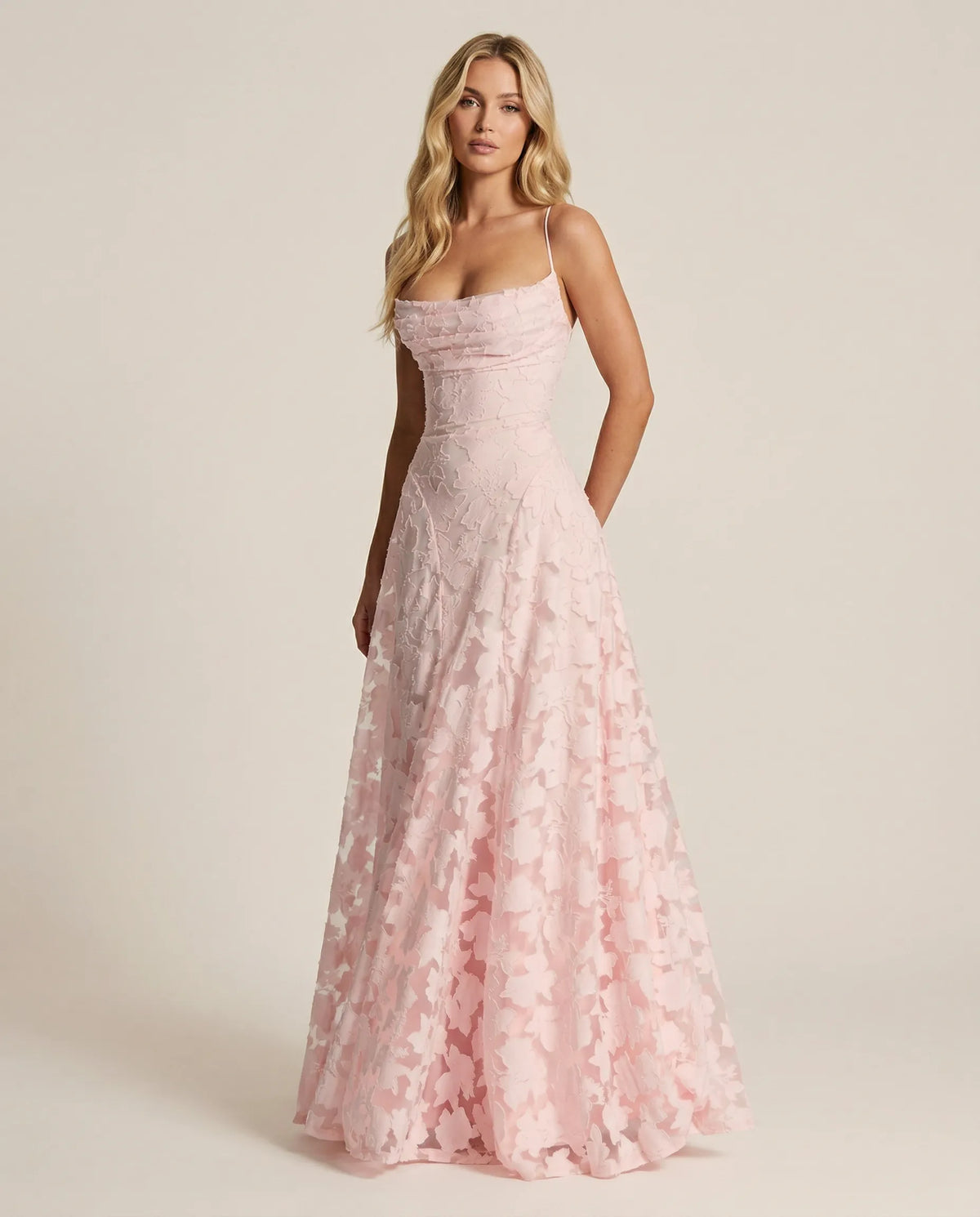 Women's floral maxi dress with square neckline, spaghetti straps and full floor-length skirt