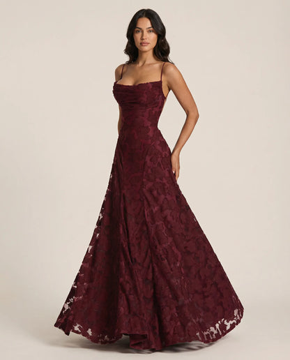 Women's floral maxi dress with square neckline, spaghetti straps and full floor-length skirt
