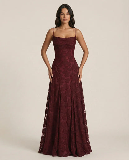 Women's floral maxi dress with square neckline, spaghetti straps and full floor-length skirt