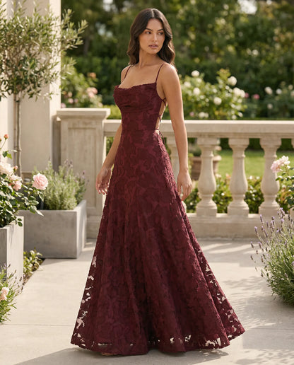 Women's floral maxi dress with square neckline, spaghetti straps and full floor-length skirt