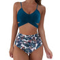 Women's high-waisted floral bikini with wrap top and ruched briefs
