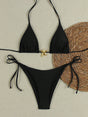 Women's triangle bikini set with tie-side briefs and gold starfish charm