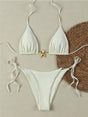 Women's triangle bikini set with tie-side briefs and gold starfish charm