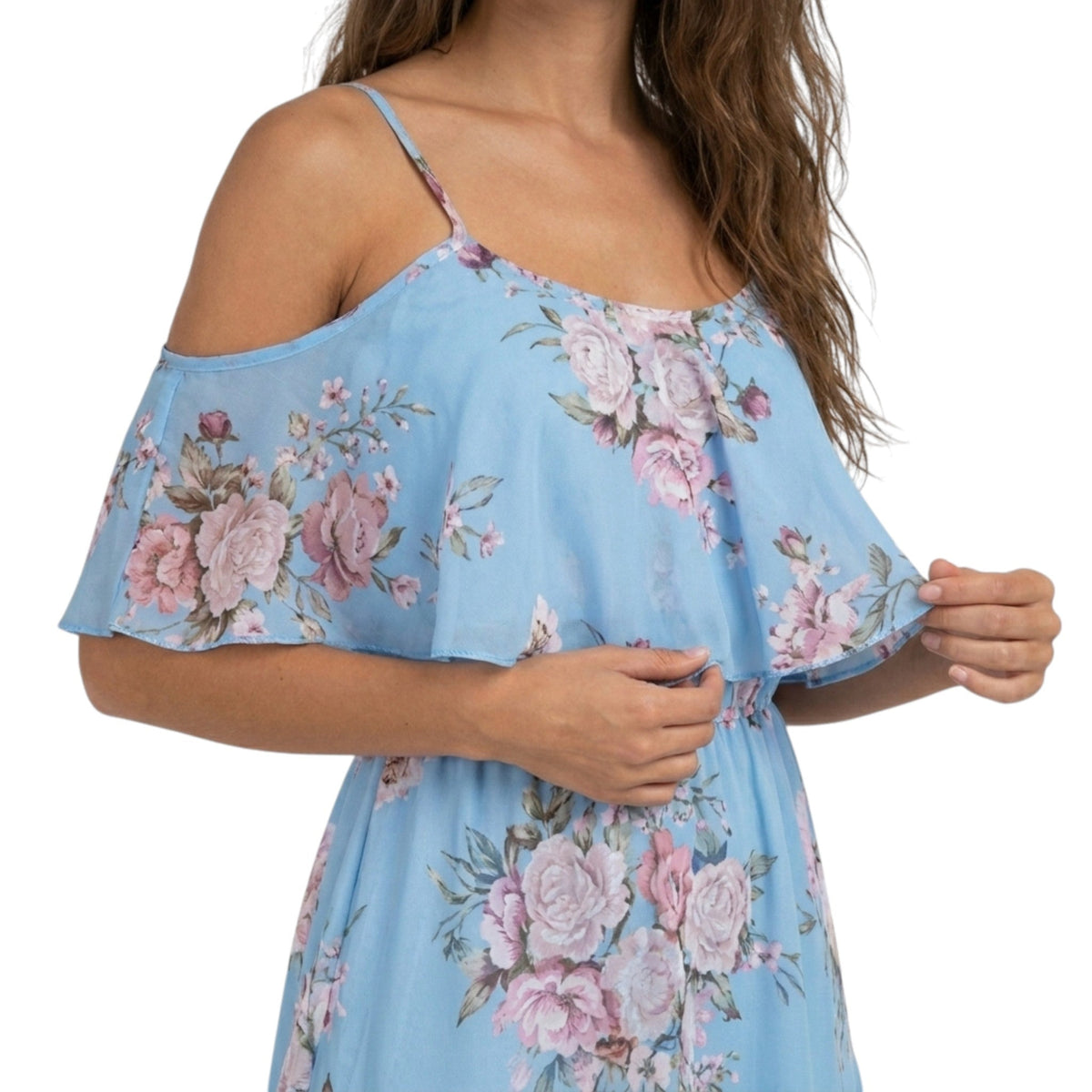Women's floral off-shoulder ruffle mini dress with tiered hem