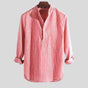 Men's long-sleeve striped Henley shirt with Mandarin collar and button placket