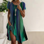 Women's multicoloured striped knee-length dress with short sleeves and side split