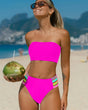 Women's bandeau bikini set with high-waist bottom and striped side trims
