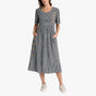 Women's striped midi dress with short sleeves, button details and side pockets
