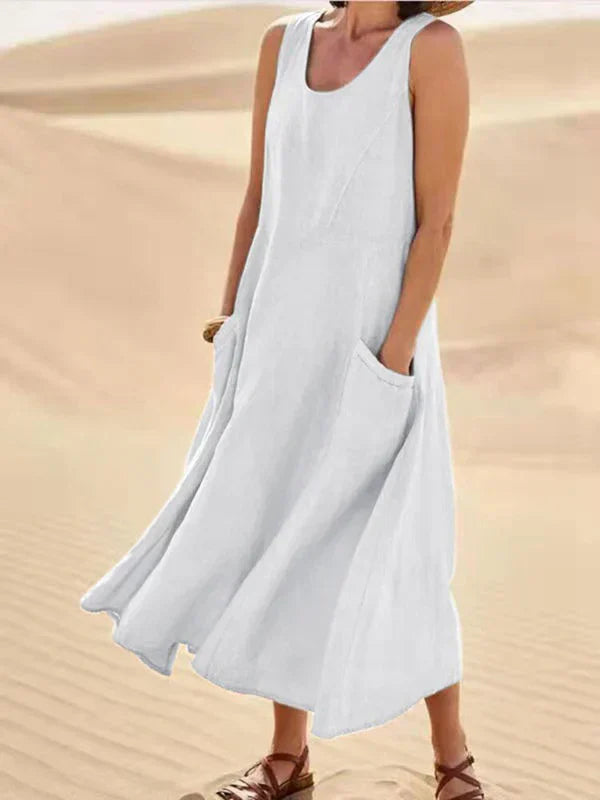 Women's sleeveless scoop-neck midi dress with side pockets