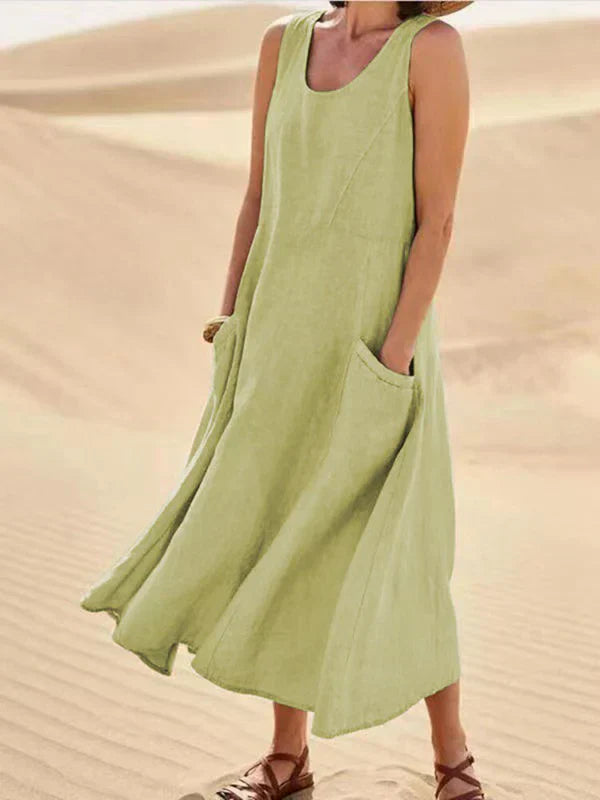 Women's sleeveless scoop-neck midi dress with side pockets