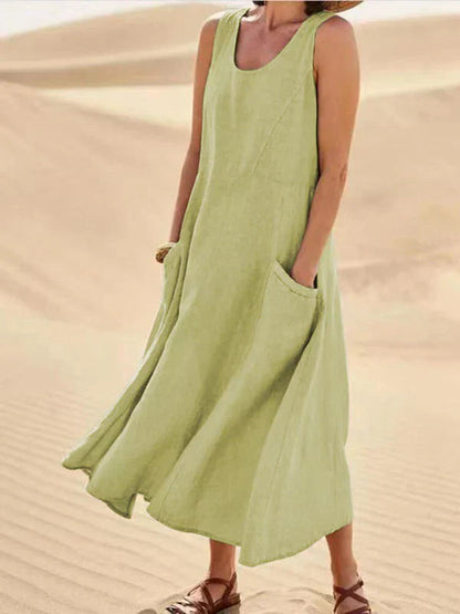 Women's sleeveless scoop-neck midi dress with side pockets
