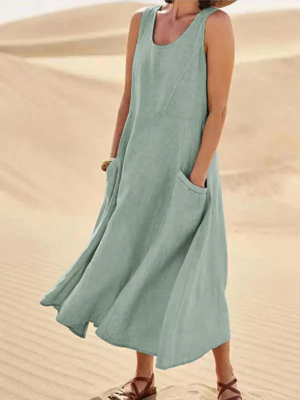 Women's sleeveless scoop-neck midi dress with side pockets