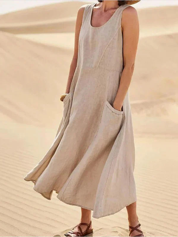 Women's sleeveless scoop-neck midi dress with side pockets