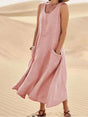 Women's sleeveless scoop-neck midi dress with side pockets